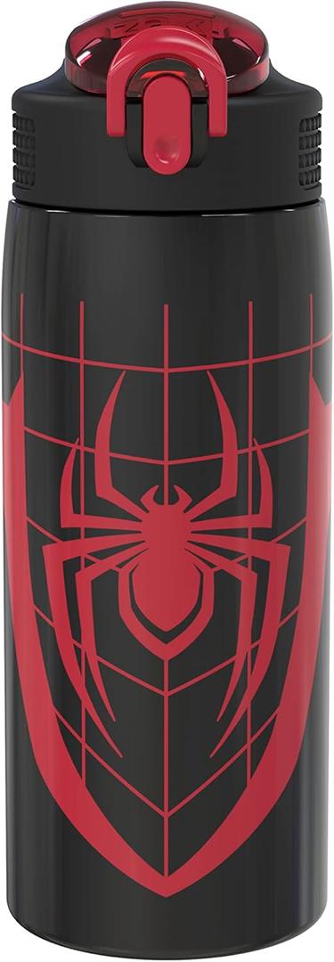 Zak Designs Marvel Spider-Man Water Bottle for Travel and At Home, 19 oz Vacuum Insulated Stainless Steel with Locking Spout Cover, Built-In Carrying Loop, Leak-Proof Design (Miles Morales)