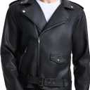 WULFUL Men's Leather Jackets, Faux Bomber Jacket for Men Motorcycle Lapel Asymmetric Zip-Up Slim Fit Biker Coat (Black)
