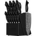Knife Set, 15 Pieces Kitchen Knife Set with Built in Sharpener, High Carbon German Stainless Steel Knife Block Set, Dishwasher Safe