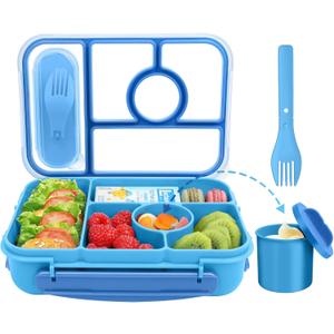 4 x Lunch Box Kids,Bento Box Adult,Lunch Containers for Adults/Kids/Toddler,5 Compartments Bento Lunch Box with Sauce Vontainers,Microwave & Dishwasher & Freezer Safe,BPA Free(Blue)