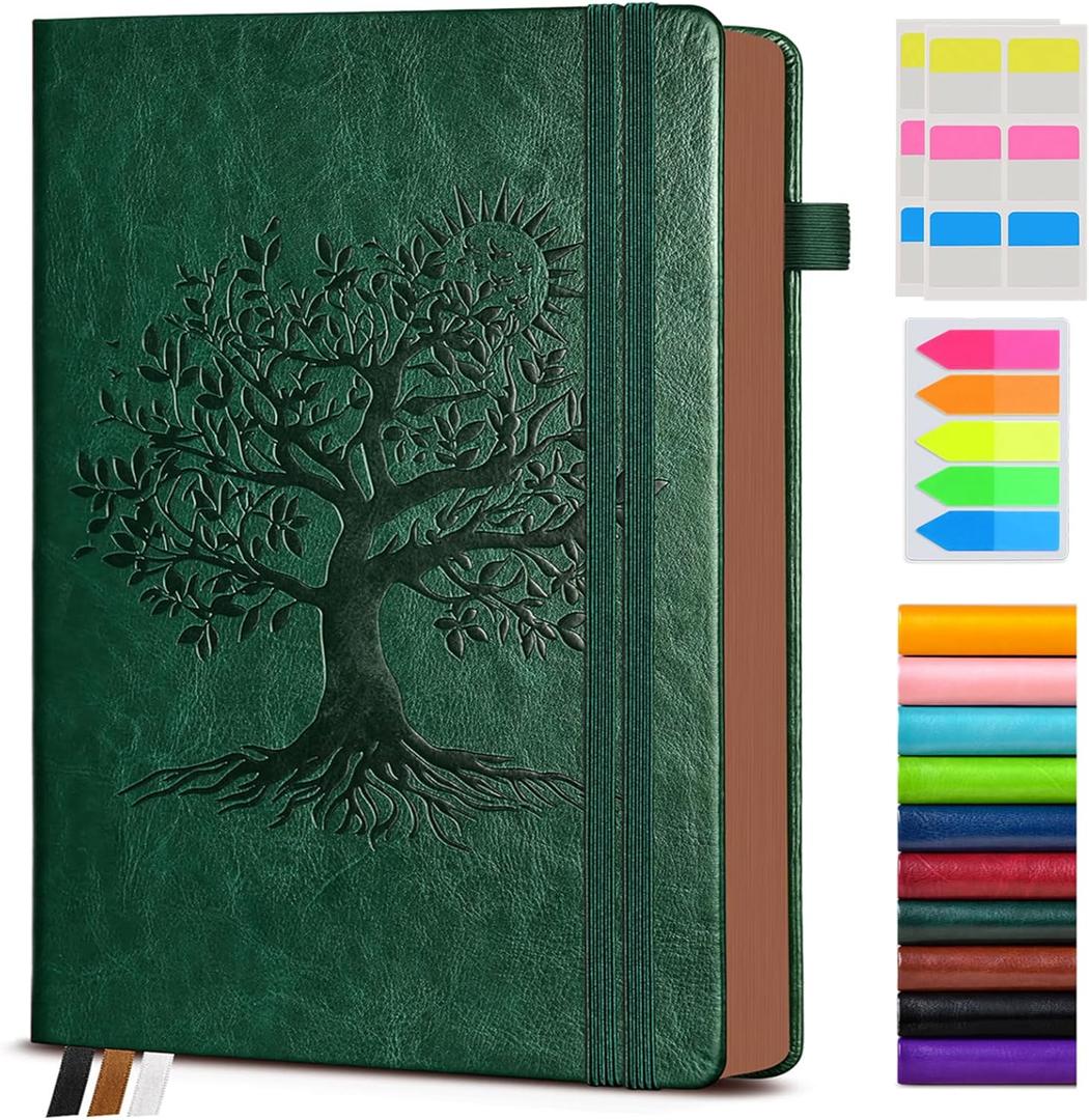 PAIBAS Vintage Leather Journal with 300 Numbered Pages,B5 Lined Journal for Men Women,Daily Journals for Writing,College Ruled Notebook for Work,School,Note taking,Travel Diary,Large (7" x 10") (Green)
