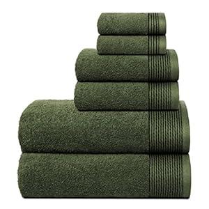 Belizzi Home 100% Cotton Ultra Soft 6 Pack Towel Set, Contains 2 Bath Towels 28x55 inches, 2 Hand Towels 16x24 inches & 2 Washcloths 12x12 inches, Compact Lightweight & Highly Absorbent - Olive Green