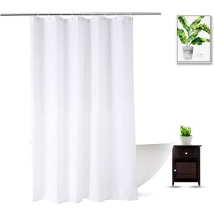Fabric Shower Curtain Liner 54 x 74 Inch, White Polyester Bathroom Shower Curtains, Heavy Duty, Hotel Quality, Machine Washable, 54x74 Inches