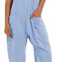 Muchpow Women's V Neck Sleeveless Jumpsuits Spaghetti Straps Harem Long Pants Overalls With Pockets (Medium, Blue)