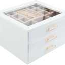 Jewelry Box Organizer with Glass Lids 3 Layer Jewelry Storage Case PU leather Jewelry Boxes for Woomen Suitable for Storing Rings Necklaces Earrings, Bracelets Gift Box for Girls (White)