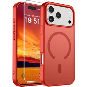 SUPFINE Magnetic for iPhone 17 Pro Max Case (Compatible with MagSafe) (Military Grade Drop Protection) Translucent Matte Shockproof with Anti-Fingerprint Phone Cover, Red