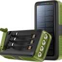 Solar Power Bank Portable Charger 63200mAh Battery Pack, Hand Crank Charger Dual Outputs Inputs 4 LED Flashlight, Fast Charging with Built in Cables Power for Phone Camping Emergency Travel (Orange)