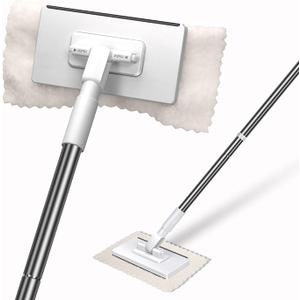 Masthome Snap Grip Mini Mop with Built-in Squeegee, Zero Touch Cloth Changing Dust Mop, 360Â° Swivel Head Small Mop for Walls, Bathroom Corners, Windows, Includes 1 Reusable Cloth