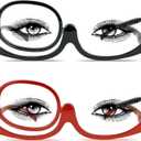 2 Pack Makeup Reading Glasses for Women Magnifying Flip Down Cosmetic Readers with Spring Hinge (Black+red)