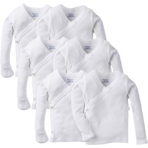 Gerber Baby 6-Pack Long-Sleeve Side-Snap Mitten-Cuff Shirt (Newborn, White)