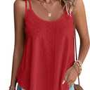KKJ Womens Cute Tank Tops Eyelet Sleeveless Spaghetti Strap Scoop Neck Loose Casual 2025 Summer Beach Vacation Flowy Shirts, Size XL