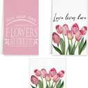 Tulip Spring Kitchen Towels Dish Towels, Pink Flowers Hand Towels 16x24 Inch Farmhouse Decoration Hand Towels Set of 3