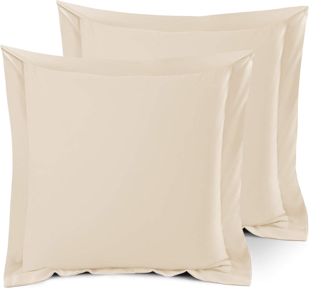 Nestl Soft Pillow Shams Set of 2 - Double Brushed Microfiber Pillow Covers - Hotel Style Premium Bed Pillow Cases, with 1.5 Decorative Flange, Euro 26"x26" - Cream (03 - Beige Cream)