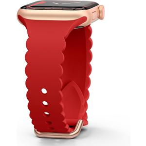 Sunnywoo Lace Sport Silicone Band Compatible with Apple Watch 38mm 40mm 41mm 42mm 44mm 45mm 46mm 49mm for Women, Soft Wristband Waterproof Replacement for iWatch Series Ultra 10 9 8 SE 7 6 5 4 3 2 1 (Red)