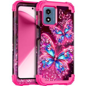 Miqala for Moto G 5G 2024 Case,Glow in The Dark Three Layer Heavy Duty Shockproof Full Body Protection Hard Plastic Bumper+Soft Silicone Protective Case for Motorola Moto G 5G 2024,Hot Butterfly