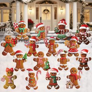 Leinuosen 16 Pieces Christmas Gingerbread man Yard Signs with Stakes 3D Xmas Yard Stakes Lawn Signs 11.8 x 9.8 Inches Outdoor Gingerbread House Decorations for Christmas Garden Patio Party Favors