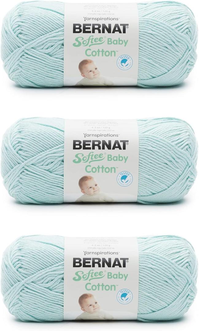 Bernat Softee Baby Cotton Aqua Mist Yarn - 3 Pack of 120g/4.25oz - Blend - 3 DK (Light) - 254 Yards - Knitting/Crochet