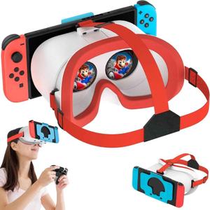 Upgraded VR Headset for Nintendo Switch & Switch OLED Model, Switch VR Glasses with Adjustable HD Lenses and Comfortable Head Strap, Labo VR Kit 3D Goggles for Switch Accessories (White&Blue)