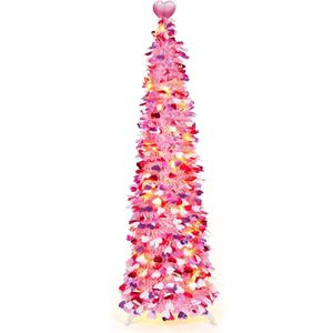 Valentines Tree 5 Ft Pop Up Pink Valentines Day Decorations 3 Color Sequin Tinsel Christmas Tree with Heart Ornaments for Indoor Valentine Decor Home Outdoor Office