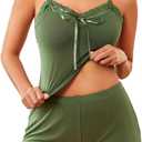 Avidlove Lingerie Sets For Women Sexy Sleepwear Lingerie Set Lace Trim Short PJ Set Soft Sleepwear Shorts 2 Piece (Army Green, XL)