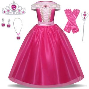 GJDAMFD Little Girls Elegant Pink Princess Dress up Clothes Halloween Birthday Party Costumes Kids Girls Dresses (5-6 Years/130cm)