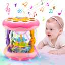 Baby Girl Toys 0-6 Months Ocean Projector Rotating Musical Light Up Tummy Time Toy Infant Aquarium 0-3 4 5 6 7 8 9 Months Crawling Toys Babies 6-12 Month Girls 1 2 Year Old Birthday Newborn Gifts (Pink)