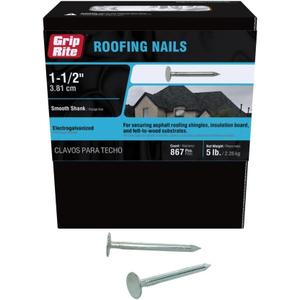 Grip-Rite 112EGRFG5 1-1/2-Inch Electro-Galvanized Roofing Nail, 5 Pounds