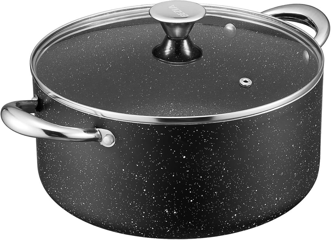BEZIA 6 Quart Nonstick Stock Pot with Lid, Induction Cooking Pot Soup Pot, Non-toxic and Oven Safe, Perfect for Stews, Soups and All Stovetops, PFOA PFAS Free (6qt/9.5in)