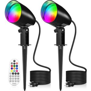 20W RGBW Color Changing Outdoor Spotlight with Remote Control 1880LM IP66 Waterproof LED Spot Lights for Christmas Halloween Decorative Yard Garden Pathway 120V US Plug 2 Pack