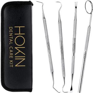 Dental Tools HOKIN Plaque Remover Teeth Cleaning Tool 4 Pcs Dental Care Kit Tooth Filling Repair Set Stainless Steel Dental Tools for Men Women Kids and Pet Care (Jet Black)