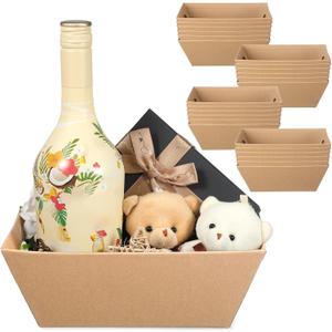 Potchen 12 Pcs Baskets for Gifts Empty Bulk 9.8 x 6.5 x 3.5 Kraft Gifts Baskets with Handle DIY Holiday's Market Trays for Wedding Anniversary Mother's Day Graduation Birthday Gift(Brown,Classical)