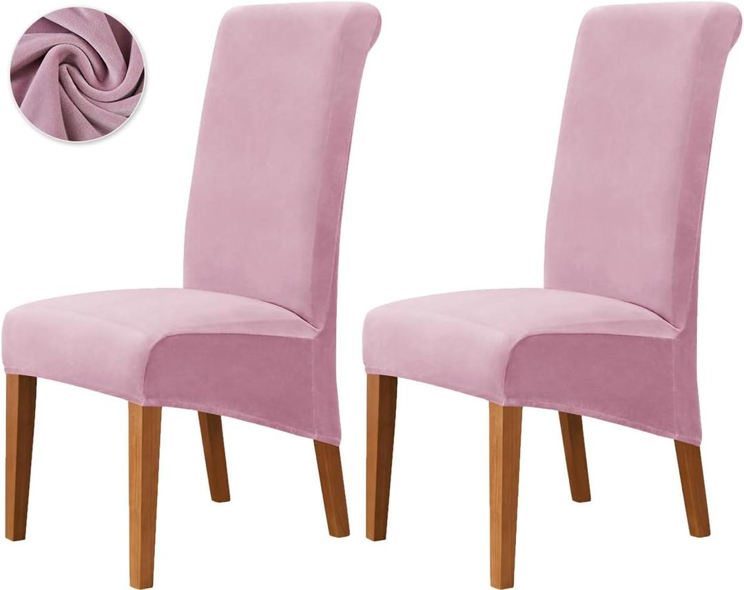 Deisy Dee Stretch XL/Oversized Extra Large Velvet Dining Room Chair Covers for Kitchen DiningRemovable Washable Chair Protectors Slipcovers (Pink, 2)
