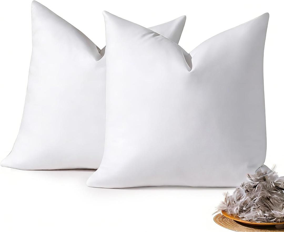 DOWNSTORIA 22x22 Feather Down Pillow Inserts Set of 2, Decorative Pillows with 100% Coton Cover, Throw Pillow for Bed, Couch and Sofa.