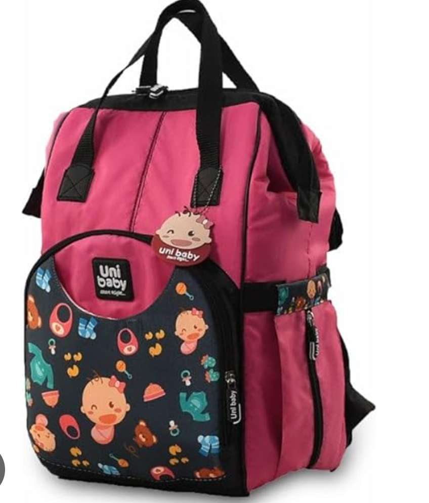 Uni Baby Diaper Bag, Mommy and Baby Stuff Backpack with Fun Prints, Pink and Black, One Size
