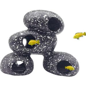 PINVNBY Aquarium Stone Hideaway Decoration,Resin Cichlids Rock Decor Realistic Betta Hideout Shelter Cave Fish Tank Ornament for Shrimp Short Bream Crayfish(L)