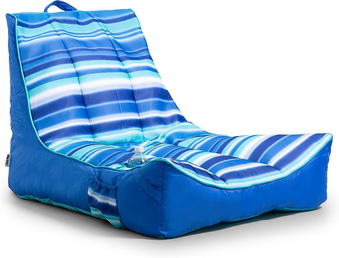 Big Joe Captain's Float No Inflation Needed Pool Lounger with Drink Holder, Blurred Blue Double Sided Mesh, Quick Draining Fabric, 3 feet