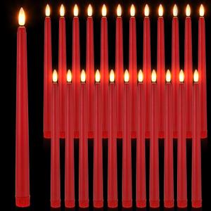 Macarrie 24 Packs Flameless Taper Candles Battery Operated Fake 11 Inch Long Candlelight LED Flameless Candlesticks Flickering Tapered for Christmas Church Prayer New Year Wedding(Red)