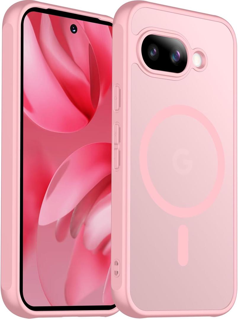 SPIDERCASE Magnetic for Google Pixel 9A Case, Military Grade Drop Protection Slim Translucent Matte Shockproof Anti-Fingerprint Phone Case for Pixel 9A, Pink