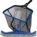 POOLAZA Aluminum Frame Pool Skimmer Net & 16.5'' Pool Brush Head, Deep Bag Pool Net Skimmer & Pool Brushes for Cleaning Pool Walls, Professional Pool Cleaning Kit for Above Ground Pool &Inground Pools