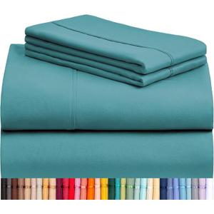 LuxClub 4 PC Queen Sheet Set, Breathable Luxury Bed Sheets, Deep Pockets 18" Wrinkle Free Cooling Sheets Machine Washable Hotel Bedding Silky Soft - Teal Queen