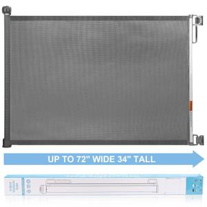 PRObebi Retractable Dog Gate - 34" Tall, Extends to 72" Wide, Safety Gate for Indoor/Outdoor, Stairs, Doorways, Deck, Banisters (Grey)