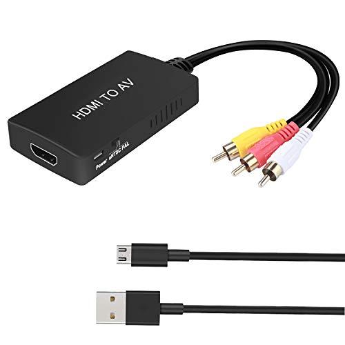 HDMI to RCA Converter, HDMI to AV 3RCA CVBs Composite Video Audio Converter Adapter Supports PAL/NTSC for TV Stick, Roku, Android TV Box, DVD ect, Black