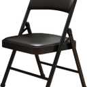 1 Pack Bulk Folding Chairs with Padded Cushion, Single Black Steel Metal Frame Foldable Chair for Indoor and Outdoor, Portable Stackable Commercial Seat for Bedroom Patio Party Event (Black Pu Leather)