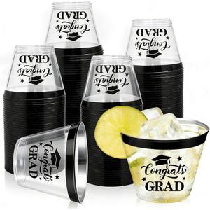 AnyDesign 50Pcs Graduation Plastic Cups with Rim 9 Oz Disposable Cup Clear Congrats Grad Party Drinking Cup for Graduation Class of 2026 Celebration Party Supplies 