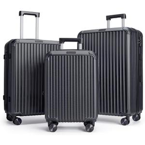 LIGHT FLIGHT Luggage Sets, Durable Hard Shell 3 Piece Set Suitcase with Spinner Wheels, Hardside Lightweight Luggage set with TSA Lock, Large Travel Luggage Set (20" 24" 28"), Black