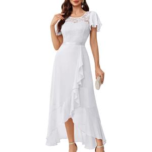 BeryLove Formal Dresses for Women 2025 Wedding Guest with Slit Cocktail Elegant Lace Long Prom Dress (Large, White)