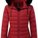 GOLDLADIES Women's Waterproof Long Down Jacket,Warm Winter Hooded Puffer Coat Thickened for Hiking Outdoor (Large, Claret)
