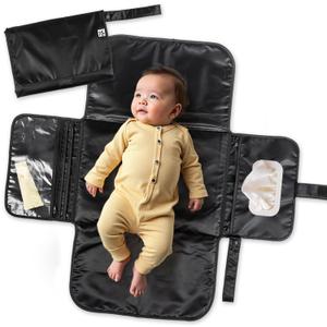 Tiny Twinkle Portable Diaper Changing Pad | Waterproof, Wipeable & Compact Baby Changing Pad for Travel | Smart Wipes Pocket & Organized Storage| Newborn Shower Gift (Black)