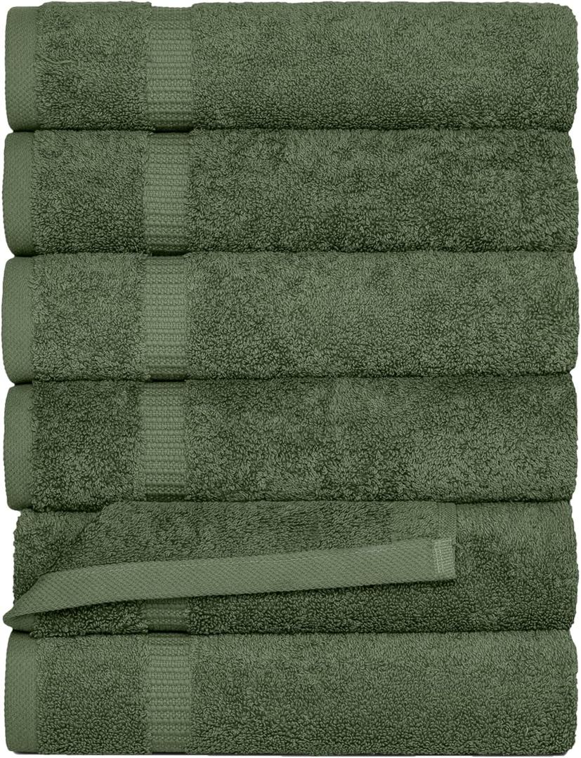 SALBAKOS 100% Turkish Cotton Hand Towel Set of 6 16x30 inch | Heirloom Quality | Hotel & Spa Collection | Ultra Soft, Super Absorbent, Long Lasting Hand Towels | Made in Turkey (Green, 6 Hand Towels)