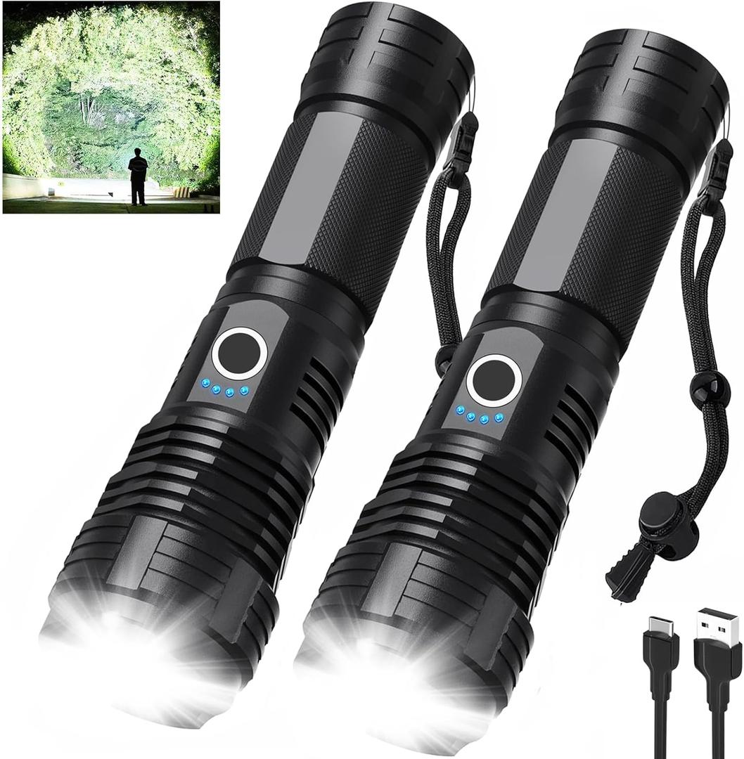 Led Flashlights 90,000 Lumen High Lumens Rechargeable 1 Pack, Brightest Flash Light with 5 Modes & 18H Runtime, IPX7 Waterproof, Powerful Handheld Flashlights for Home Camping Hiking